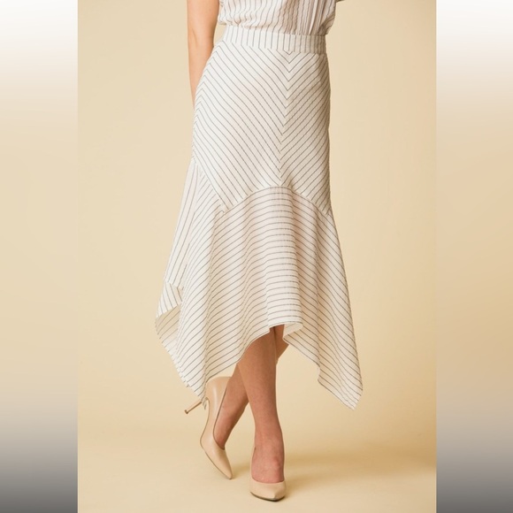 Ganni Dresses & Skirts - Ganni Women Silk Blend Off-White Black Stripe Wilkie Seersucker Midi Skirt